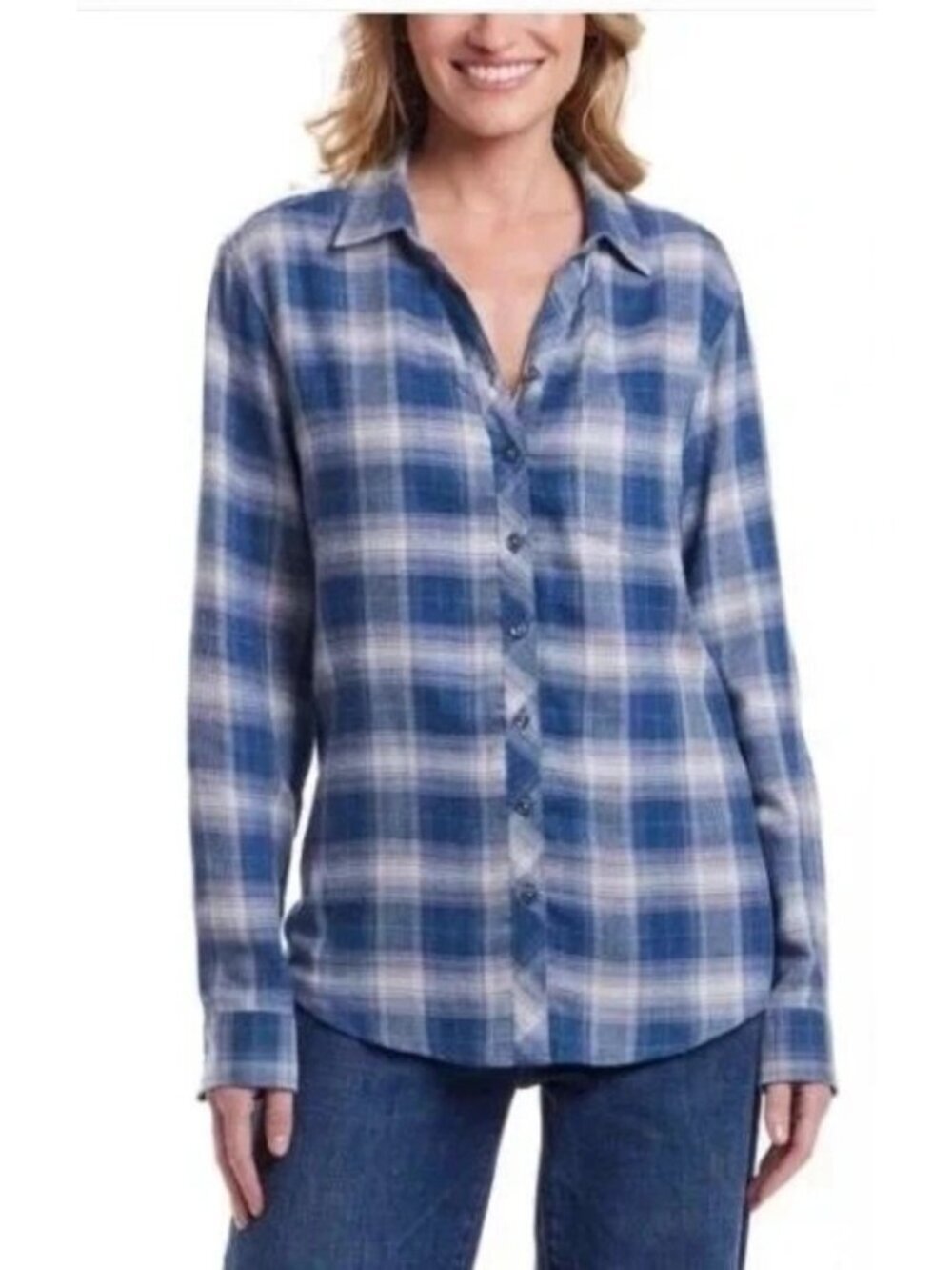 NWT Weatherproof Vintage Women's XXL Stretch Blue Plaid Button Up Flannel i2138